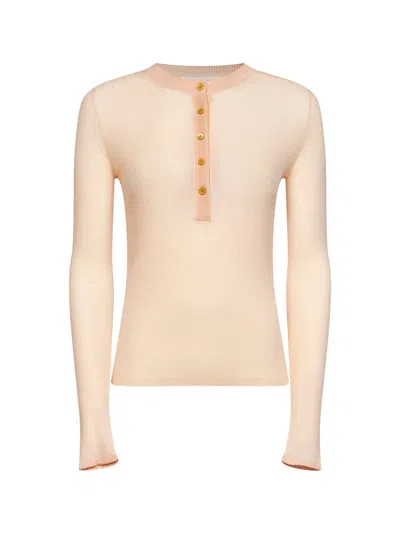 Chloé Bleached Orange Ribbed Superfine Wool Buttoned Sweater