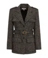 Chloé Belted Herringbone Wool-blend Jacket In Gray