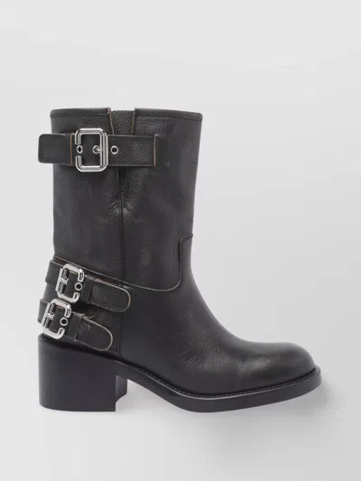 Chloé Block Heel Leather Ankle Boots