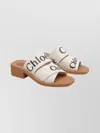 Chloé Block Heel Open Toe Square Sandals In White