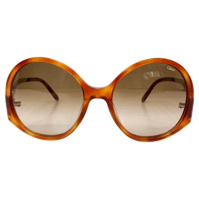 Pre-owned Chloé Chloe Blonde Tortoise Round Oversized Sunglasses In Brown