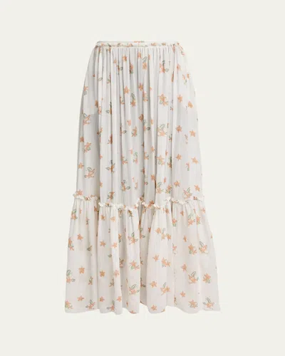 Chloé Blooms Print Silk Maxi Skirt In White