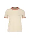 Chloé Beige T-shirt With Muted Rose Trim And Chest Pocket In Neutral