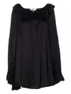 Chloé Silk Satin Ruffle Mini Dress In Black