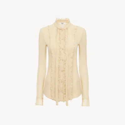 Chloé Blouse Ajustée À Volants En Crépon De Soie Femme Brun Taille 34 100% Soie, Pinctada Maxima, Farmed, In Brown