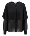 Chloé Blouse Cape En Georgette De Soie Femme Noir Taille 40 100% Soie, Pinctada Maxima, Farmed, Coo Austra In Black