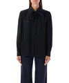 Chloé Bow Tie Neck Long Sleeves Pleated Back In Black
