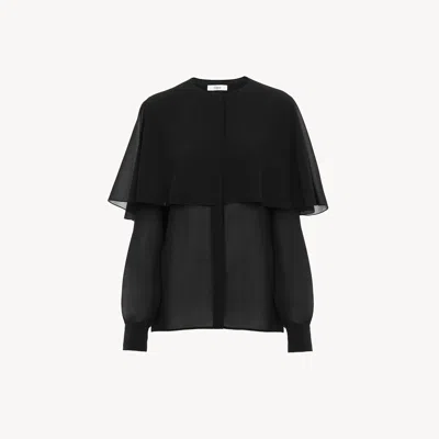 Chloé Cape Blouse In Silk Georgette In Black