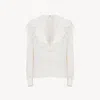 Chloé Blouse Col Oversize En Soie Jacquard Et Dentelle In White