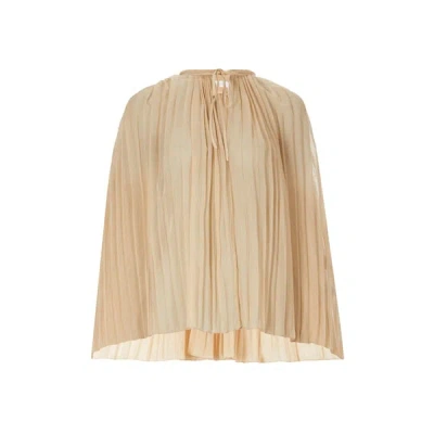 Chloé Pleated Wool Top In Brown