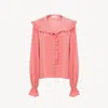 Chloé Bertha-collar Ruffle Button-down Silk Blouse In Pink