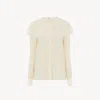 Chloé Blouse Froncée En Crêpe De Chine Et Dentelle Femme Blanc Taille 38 100% Soie, Pinctada Maxima, Farme