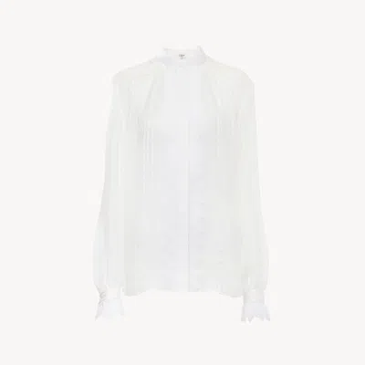 Chloé Blouse Froncée En Mousseline De Soie Et Dentelle Femme Blanc Taille 34 100% Soie, Pinctada Maxima, F