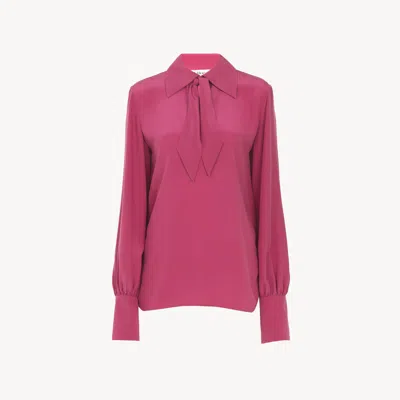 Chloé Blouse Lavallière À Naud Foulard En Crêpe De Chine Femme Rouge Taille 40 100% Soie, Pinctada Maxima, In Red