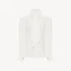 Chloé Blouse Lavallière Froncée En Crêpe De Chine Et Broderie Anglaise In White