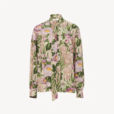 CHLOÉ BLOUSE LAVALLIÈRE LARGE FRONCÉE EN CRÊPE DE CHINE FEMME BRUN TAILLE 42 100% SOIE, PINCTADA MAXIMA, F