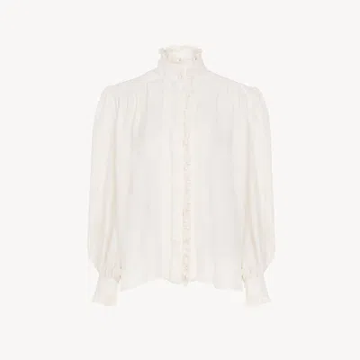 Chloé Blouse Oversize À Volants En Soie Jacquard In White