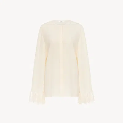 Chloé Blouse Sans Col Volantée En Crêpe De Chine In Multi