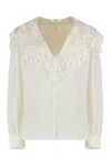 Chloé Blouse With A Maxi Collar In Silk Jacquard And Lace In White