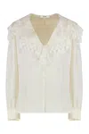 Chloé Blouse With A Maxi Collar In Silk Jacquard And Lace In White