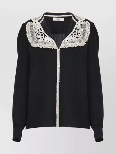CHLOÉ BLOUSE WITH LACE COLLAR AND PUFF SHOULDERS