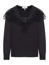 Chloé Blouse With Maxi Collar In Silk Jacquard And Lace In Black