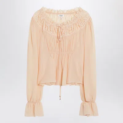 Chloé Blouse With Tie In Pink Silk Georgette In Neutral