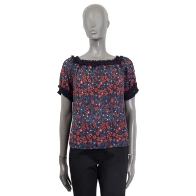Pre-owned Chloé Chloe Blue & Red Cotton & Silk Ruched Floral Blouse Shirt 34 Xxs