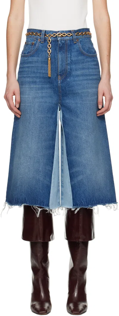 CHLOÉ BLUE BERMUDA PATCHWORK DENIM SHORTS