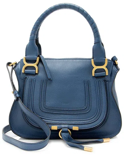 Chloé Blue Calfskin Marcie Small Satchel (authentic Pre-loved)