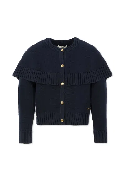 Chloé Kids' Blue Cardigan For Girl With Logo In Multi