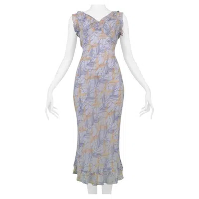 Pre-owned Chloé Chloe Blue Chiffon Day Dress With Ruffles