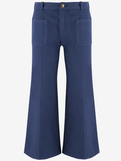 Chloé Blue Cotton Cropped Trousers