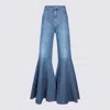 Chloé Jean Fluide Évasé En Denim Femme Bleu Taille 29 100% Coton, Cuir De Veau In Blue