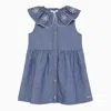 CHLOÉ BLUE COTTON DRESS WITH EMBROIDERED COLLAR