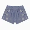 CHLOÉ BLUE COTTON SHORTS WITH EMBROIDERY