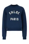 Chloé Blue Crewneck Sweatshirt With Logo Lettering Print In Cotton Woman