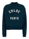 Chloé Blue Crewneck Sweatshirt With Logo Lettering Print In Cotton Woman In Blue