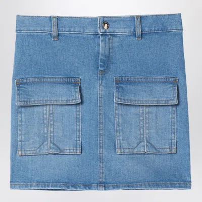 Chloé Kids' Blue Denim Mini Skirt In Grey
