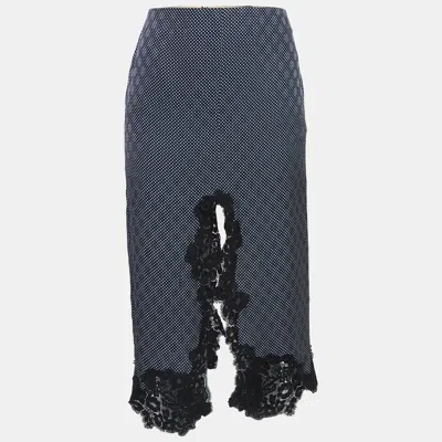 Pre-owned Chloé Blue Dotted Crepe Lace Trim Midi Skirt S