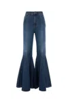 Chloé Jean Fluide Évasé En Denim Femme Bleu Taille 29 100% Coton, Cuir De Veau In Blue