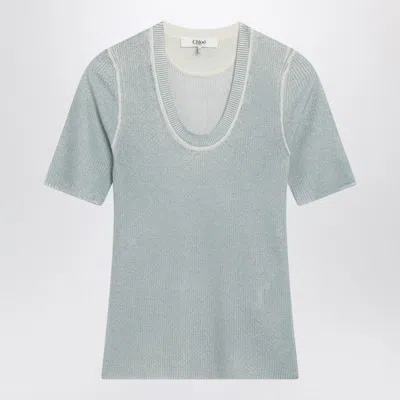 Chloé Blue-grey Wool-blend Knit Top Women In Gray