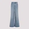 Chloé Belted Flared Wide-leg Cotton Trousers In Blue