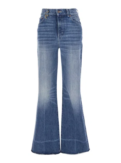 CHLOÉ CHLOÉ WOMEN BLUE HIGH WAIST JEANS WITH METALLIC SNAKE DETAIL ON THE FRONT IN DENIM WOMAN