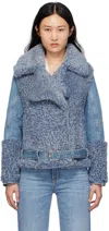 Chloé Blue Hybrid Shearling Biker Jacket In 470 Foggy Blue