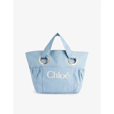 Chloé Blue Kids' Brand-embroidery Cotton Basket Bag
