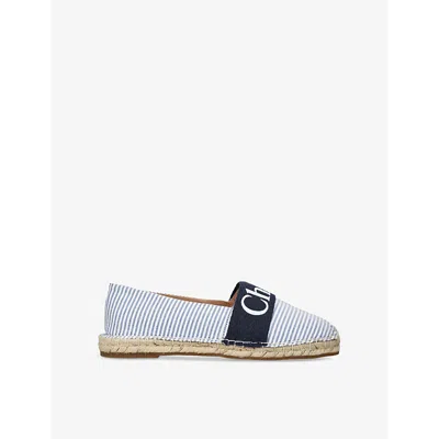 CHLOÉ BLUE KIDS' LOGO-EMBROIDERED STRIPE-PATTERN ESPADRILLE LOAFERS EUR 37 / 4 UK