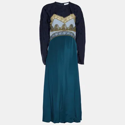 Pre-owned Chloé Blue Lace Trim Jacquard And Crepe Maxi Dress M