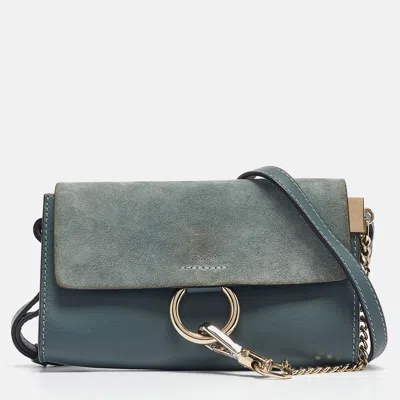 Pre-owned Chloé Blue Leather And Suede Mini Faye Crossbody Bag