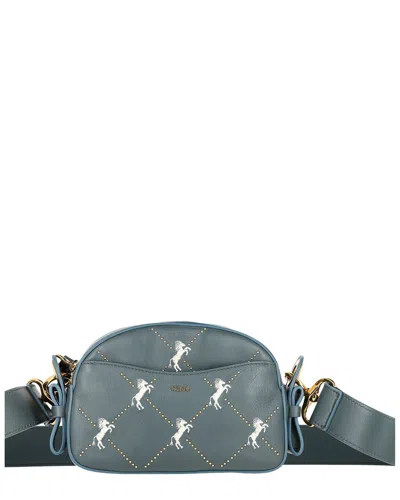 Chloé Blue Leather Cloudy Embroidered Horse Crossbody (authentic Pre-loved)